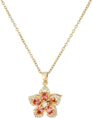Rotating Bauhinia Zircon Flower Pendant Collarbone Chain Temperament Simple Neck Chain Adjustable Copper Chain Necklace in Saudi Arabia