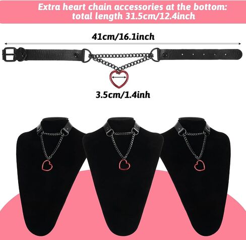 Heart Slip Chain Necklace for Women, Stainless Steel O-Ring Adjustable Black Leather Choker Necklace Punk Gothic Cuban Collar Choker Necklaces with Swivel Clasp & Heart Charm in Saudi Arabia