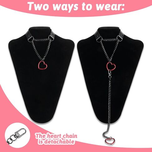 Heart Slip Chain Necklace for Women, Stainless Steel O-Ring Adjustable Black Leather Choker Necklace Punk Gothic Cuban Collar Choker Necklaces with Swivel Clasp & Heart Charm in Saudi Arabia