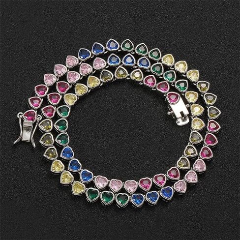 Razered Rainbow Heart CZ Stone Tennis Chain Iced Out Choker Necklace for Men Women Jewelry Gifts in Saudi Arabia