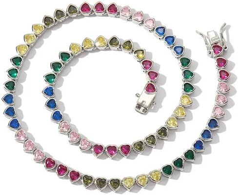 Razered Rainbow Heart CZ Stone Tennis Chain Iced Out Choker Necklace for Men Women Jewelry Gifts in Saudi Arabia