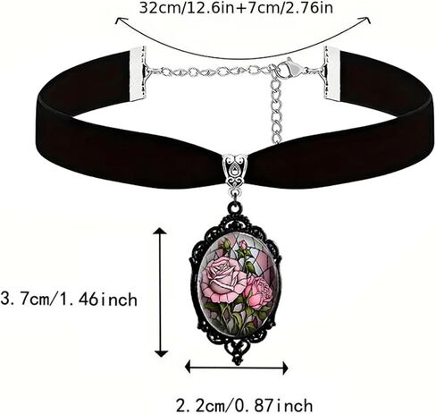 Dreuyet Rose Cameo Velvet Choker Necklace for Women Gothic Vintage Crystal Glass Red Rose Pendant Necklaces Black Goth Mystic Victorian Flower Collar Necklace Punk Style Halloween Costume Jewelry in Saudi Arabia