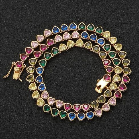 Razered Rainbow Heart CZ Stone Tennis Chain Iced Out Choker Necklace for Men Women Jewelry Gifts in Saudi Arabia