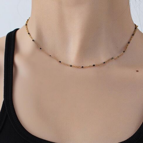 Elegant Boho Beaded Clavicle Chain Necklace for Women by LUXUkisskids, 18K Gold Plated Hypoallergenic 316L Stainless Steel Thin Chain Choker Necklaces, Summer Beach Vacation Jewelry in Saudi Arabia