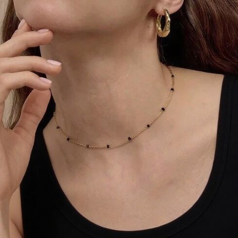Elegant Boho Beaded Clavicle Chain Necklace for Women by LUXUkisskids, 18K Gold Plated Hypoallergenic 316L Stainless Steel Thin Chain Choker Necklaces, Summer Beach Vacation Jewelry in Saudi Arabia