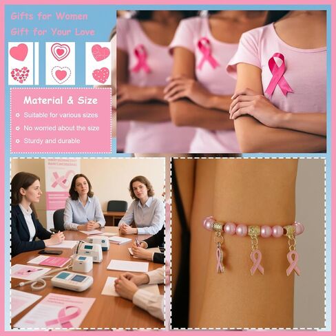 Breast Cancer Bracelets Necklace Set Pink Ribbon Bracelets Breast Cancer Gifts Awareness Accessories for Women in Kuwait