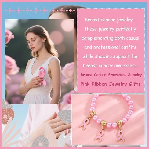 Breast Cancer Bracelets Necklace Set Pink Ribbon Bracelets Breast Cancer Gifts Awareness Accessories for Women in Kuwait