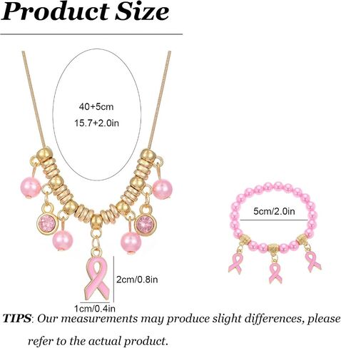 Breast Cancer Bracelets Necklace Set Pink Ribbon Bracelets Breast Cancer Gifts Awareness Accessories for Women in Kuwait