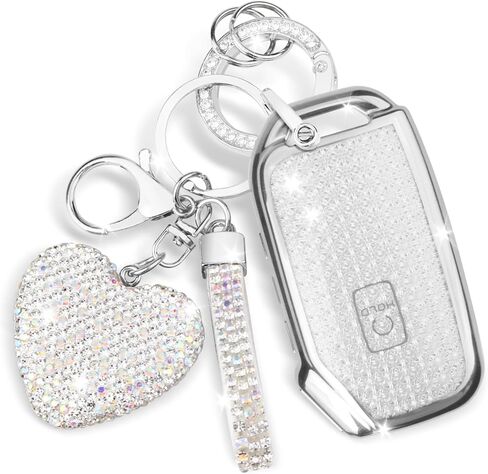 FT FUNTOR لغطاء Kia Key Fob، متوافق مع Kia Soul Forte Telluride K5 Seltos NIRO Sportage Sorento، 5 أزرار TPU لغطاء Kia K5 Key Fob مع حافة فضية (B-أبيض) in Kuwait