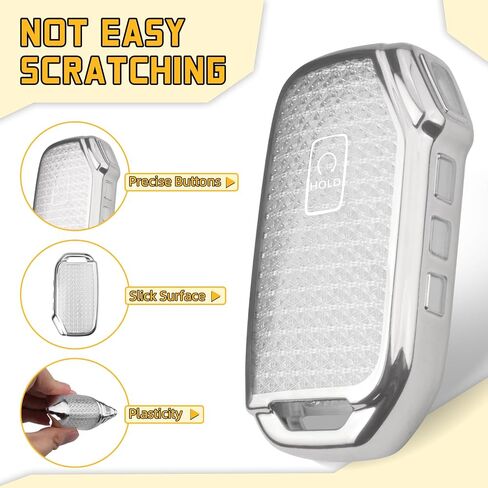 FT FUNTOR لغطاء Kia Key Fob، متوافق مع Kia Soul Forte Telluride K5 Seltos NIRO Sportage Sorento، 5 أزرار TPU لغطاء Kia K5 Key Fob مع حافة فضية (B-أبيض) in Kuwait