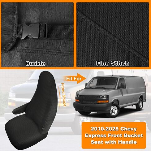 Seat Covers Compatible with 2010-2025 Chevy Express Front Bucket Seats, NOT for RV Seats, with Opening for Grab Handle on Passenger Side Backrest, Black and Gray in Saudi Arabia