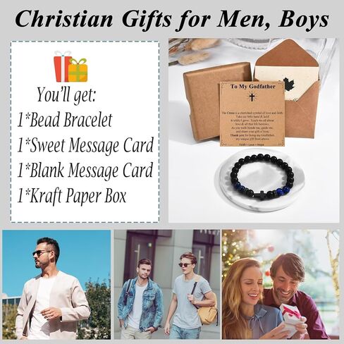 Men Gifts Cross Bracelet Gifts Birthday, Christmas, baptism Anniversary Christian Stone Bracelets For Son, Grandson, Brother, Husband in Saudi Arabia