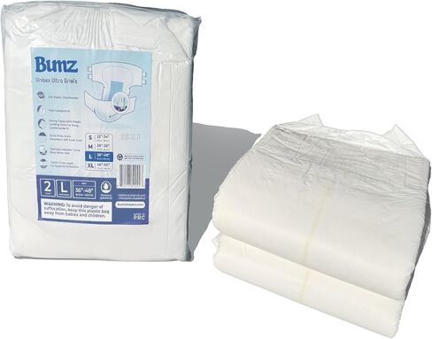 Bumz Maximum Absorbency Adult Diapers for Men and Women. High Capacity with New, Advanced Filler to Provide Ultra-Fast Absorption and Help Prevent Leaks. Large (36"-48"). White. 10ct in Saudi Arabia