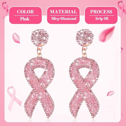2 Pairs Glitter Breast Cancer Awareness Earrings Ribbon Earrings for Women Breast Cancer Survivor Support Gifts in Saudi Arabia