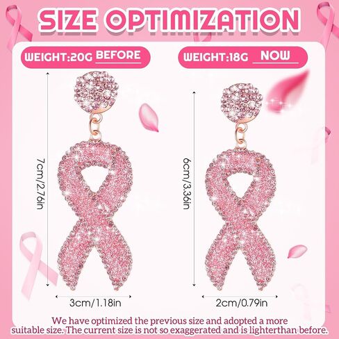 2 Pairs Glitter Breast Cancer Awareness Earrings Ribbon Earrings for Women Breast Cancer Survivor Support Gifts in Saudi Arabia