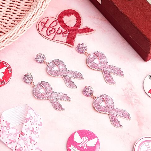 2 Pairs Glitter Breast Cancer Awareness Earrings Ribbon Earrings for Women Breast Cancer Survivor Support Gifts in Saudi Arabia