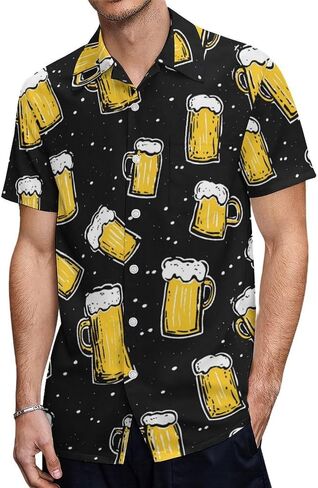 Beer Mens Button Down Short Sleeve Shirt Casual T Shirts Summer Beach Tops with Pocket in Saudi Arabia