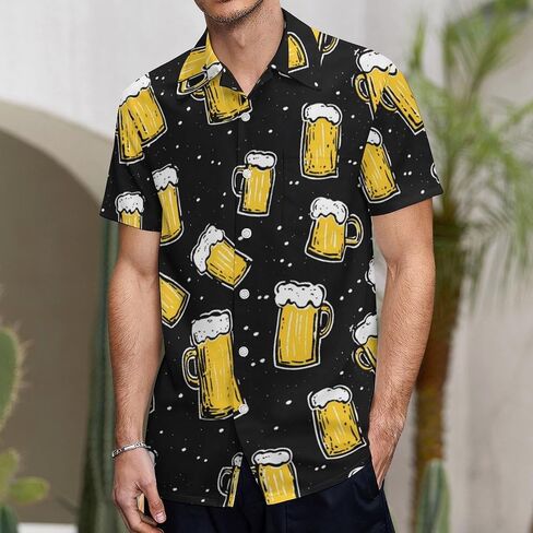 Beer Mens Button Down Short Sleeve Shirt Casual T Shirts Summer Beach Tops with Pocket in Saudi Arabia