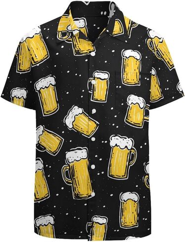 Beer Mens Button Down Short Sleeve Shirt Casual T Shirts Summer Beach Tops with Pocket in Saudi Arabia
