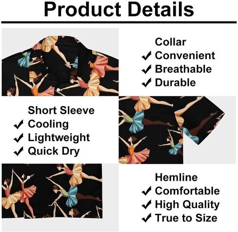 Ballet Women Mens Button Down Short Sleeve Shirt Casual T Shirts Summer Beach Tops with Pocket in Saudi Arabia
