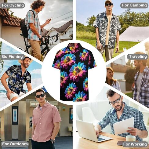 Colorful Rat Daisy Flower Mens Button Down Short Sleeve Shirt Casual T Shirts Summer Beach Tops with Pocket in Saudi Arabia