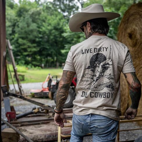 Combat Iron Men's Graphic T-Shirt | Live Dirty Die Cowboy | Athletic Fit, Tagless Comfort in Saudi Arabia