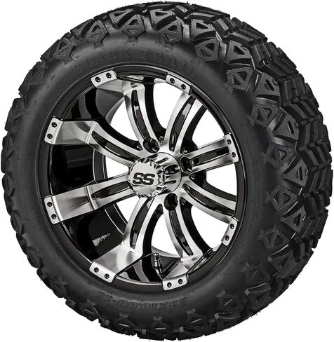 RM Cart – 15" Casino Black/Machined on 23x10-15 Black Trail Tires (Set of 4) | Fits Standard Lug Nuts | Golf Cart Tires and Wheels Combo in Saudi Arabia