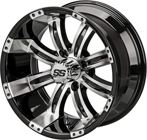 RM Cart – 15" Casino Black/Machined on 23x10-15 Black Trail Tires (Set of 4) | Fits Standard Lug Nuts | Golf Cart Tires and Wheels Combo in Saudi Arabia