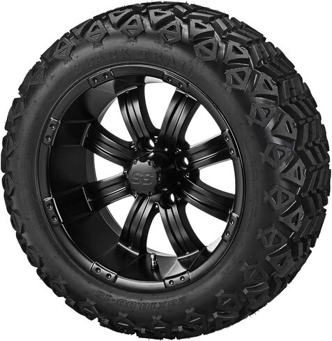 RM Cart – 15" Casino Black/Machined on 23x10-15 Black Trail Tires (Set of 4) | Fits Standard Lug Nuts | Golf Cart Tires and Wheels Combo in Saudi Arabia