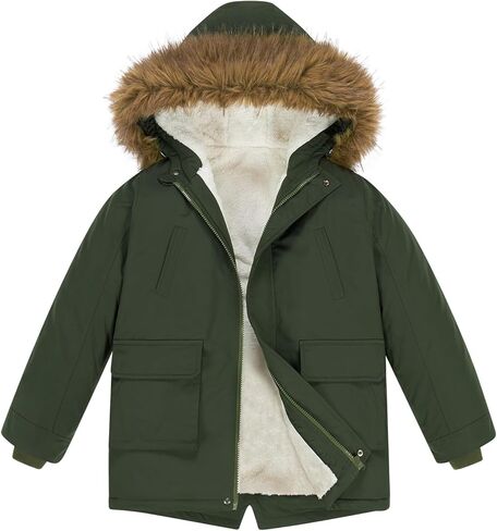 Lovekider 5-16T معاطف شتوية للأولاد سترة منتفخة دافئة سميكة للأطفال ملابس خارجية مع غطاء من الفرو الصناعي قابل للإزالة in Kuwait