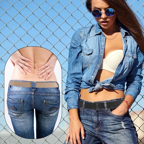 Crop Tuck Band, 2 Pcs Adjustable Crop Top Tuck Waist Band Tucking Sweater Shirt Elastic Stretch Belts for Women, Black+Khaki in Kuwait
