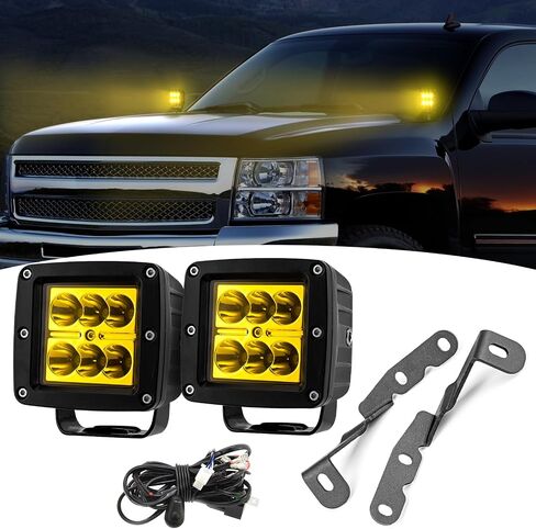 Wsays 2pcs 24 W LED Light Pods & Ditch Hood Hinge LED Pod Mount Bracket w / Wiring Kit متوافق مع شيفروليه أفالانش سيلفرادو تاهو 2007-2014 صالح جي إم سي سييرا يوكون 2007-2014 in Saudi Arabia