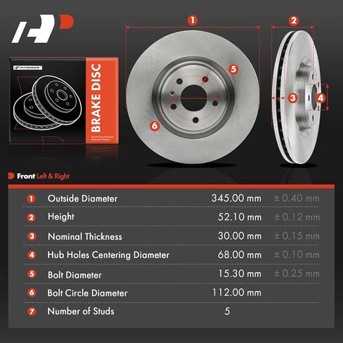 A-Premium 13.58 inch (345mm) Front Vented Disc Brake Rotors Compatible with Select Audi & Porsche Models - Q5 2013-2017, A5 2016, A6 2014-2018, A6 Quattro, A7 Quattro, S4, S5, Macan, 2-PC Set in Saudi Arabia