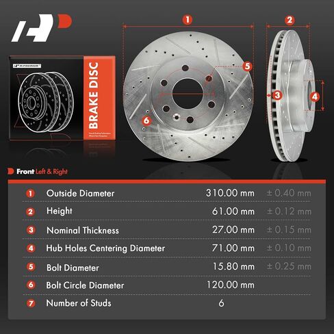 A-Premium 12.19 in (309.6 mm) Front Drilled and Slotted Disc Brake Rotors Compatible with Chevrolet, GMC Models - Colorado, Canyon, 2015-2020, 2-PC Set in Saudi Arabia