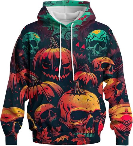 Novelty Pumpkin Skull Hoodie Funny Halloween Hoodies Sweatshirts Pullover Long Sleeve in Saudi Arabia