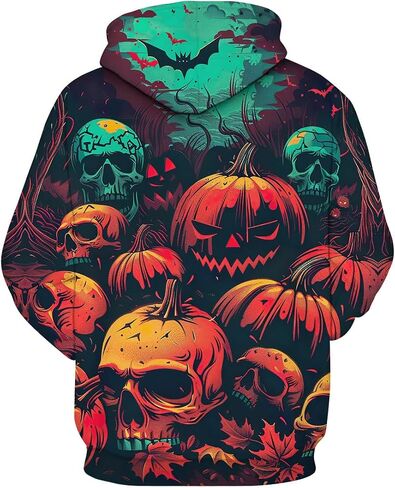 Novelty Pumpkin Skull Hoodie Funny Halloween Hoodies Sweatshirts Pullover Long Sleeve in Saudi Arabia