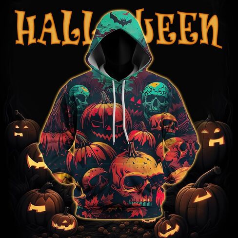 Novelty Pumpkin Skull Hoodie Funny Halloween Hoodies Sweatshirts Pullover Long Sleeve in Saudi Arabia