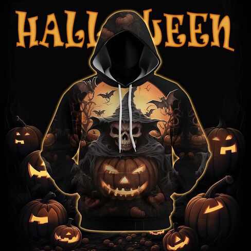 Novelty Pumpkin Skull Hoodie Funny Halloween Hoodies Sweatshirts Pullover Long Sleeve in Saudi Arabia