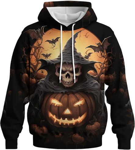 Novelty Pumpkin Skull Hoodie Funny Halloween Hoodies Sweatshirts Pullover Long Sleeve in Saudi Arabia