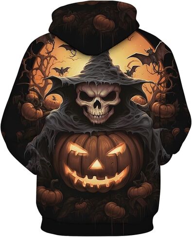 Novelty Pumpkin Skull Hoodie Funny Halloween Hoodies Sweatshirts Pullover Long Sleeve in Saudi Arabia