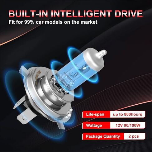 9003/H4 Halogen Headlight Bulb，White Light 12V 100W/90W 4200k,High and Low Beam,headlight replacement with Long-life,Pack of 2 in Saudi Arabia