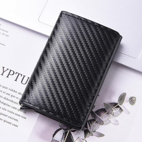 Wallet for Men, Smart Wallet for Men, Simple Credit Card Holder, RFID Barrier, Pop-Up Business Card Box, Small and Ultra-Thin, 9-14 Card Capacity, with Cash Slot, PU Black in Saudi Arabia