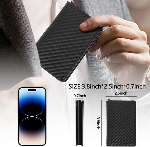 Wallet for Men, Smart Wallet for Men, Simple Credit Card Holder, RFID Barrier, Pop-Up Business Card Box, Small and Ultra-Thin, 9-14 Card Capacity, with Cash Slot, PU Black in Saudi Arabia