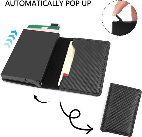 Wallet for Men, Smart Wallet for Men, Simple Credit Card Holder, RFID Barrier, Pop-Up Business Card Box, Small and Ultra-Thin, 9-14 Card Capacity, with Cash Slot, PU Black in Saudi Arabia