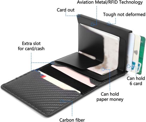 Wallet for Men, Smart Wallet for Men, Simple Credit Card Holder, RFID Barrier, Pop-Up Business Card Box, Small and Ultra-Thin, 9-14 Card Capacity, with Cash Slot, PU Black in Saudi Arabia
