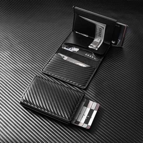 Wallet for Men, Smart Wallet for Men, Simple Credit Card Holder, RFID Barrier, Pop-Up Business Card Box, Small and Ultra-Thin, 9-14 Card Capacity, with Cash Slot, PU Black in Saudi Arabia
