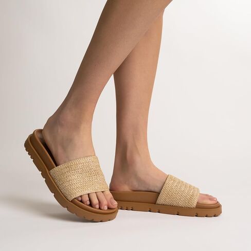 Journee Womens cushioned footbeds Starr slip on sandal open toe textile uppers in Saudi Arabia