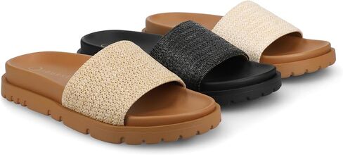 Journee Womens cushioned footbeds Starr slip on sandal open toe textile uppers in Saudi Arabia