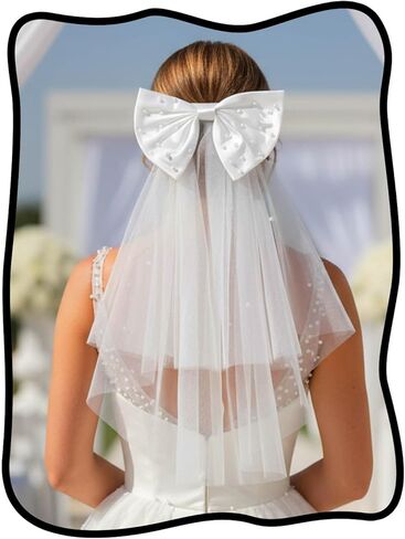 Urieo Floral Bride Veils White Tulle Wedding Veil With Comb Bachelorette Party Short Hair Accessories for Women and Girls in Kuwait