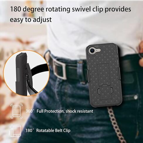 Ailiber متوافق مع حافظة iPhone 15 Pro Max، حافظة iPhone 15 Pro Max مع واقي شاشة، مسند بمشبك حزام دوار، غطاء هاتف نحيف مقاوم للصدمات لكامل الجسم لهاتف iPhone15 Max Pro 6.7 بوصة - أسود in Kuwait